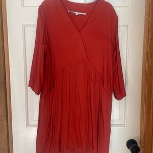 JUST FEMALE Vibrant Red V-Neck Dress
